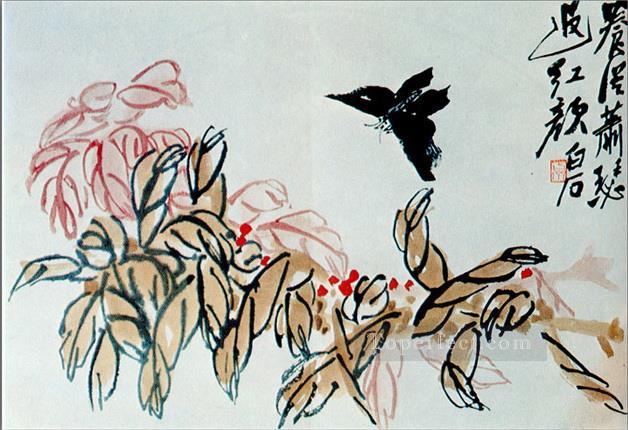 Qi Baishi impatiens and butterfly old China ink Oil Paintings